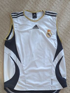 Vintage Adidas White and Black Real Madrid Jersey Tank Top-Size M